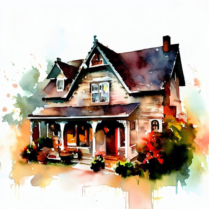Draw watercolor house portrait painting by Dekilla67 Fiverr