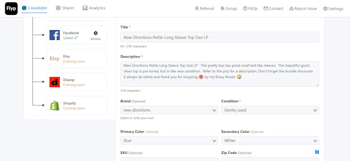 crosslist via list perfectly, vendoo, nifty to ebay, poshmark, vinted, shopify