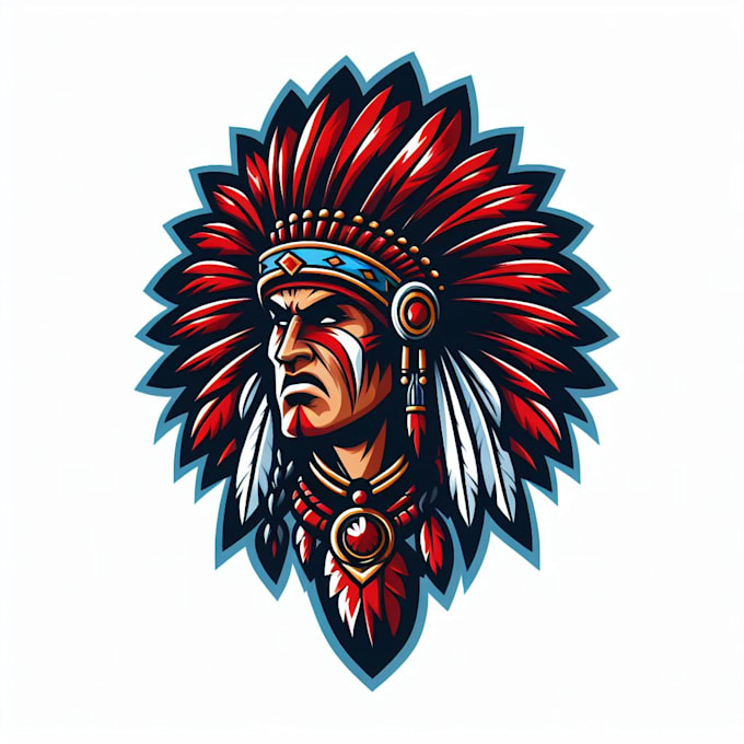 make modern indian, chief, warrior, mascot logo design
