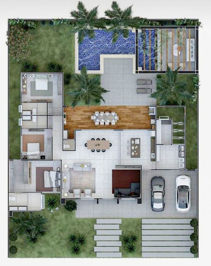 Render 2d and 3d floor plan in photoshop and sketchup vray by ...