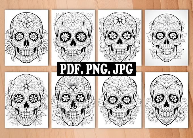 create sugar skull adults coloring pages for kdp