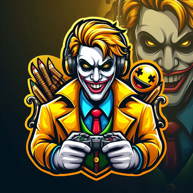 create beautiful yellow joker gaming mascot logo new concepts