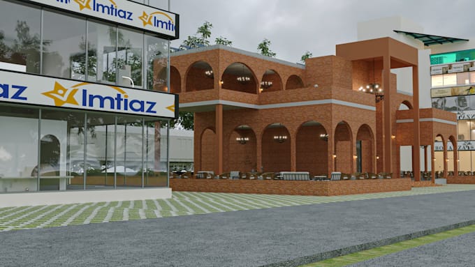 design commercial building exterior and interior with realistic render
