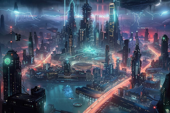 create futuristic cyberpunk city for you