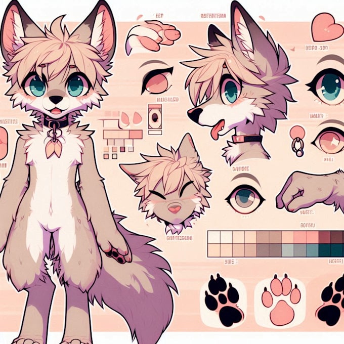 Draw anime, furry art reference sheet for your fursona, , oc in anime ...