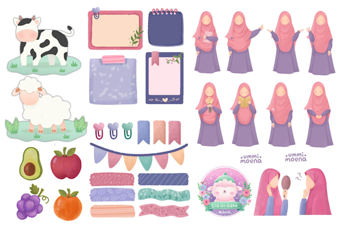draw islamic illustrations line art elements sticker doodle