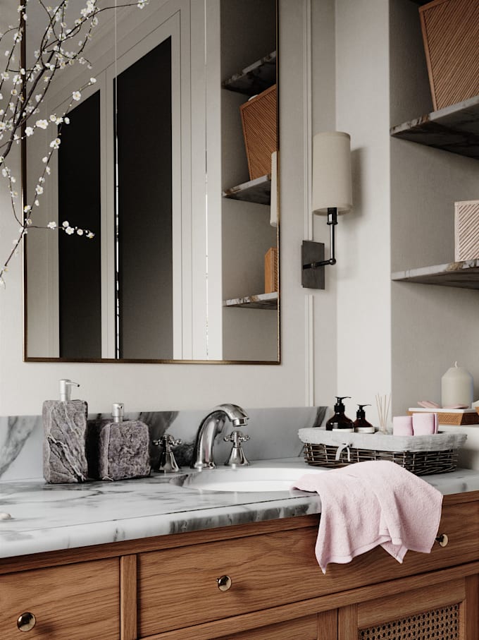 do realistic bathroom interior 3d rendering