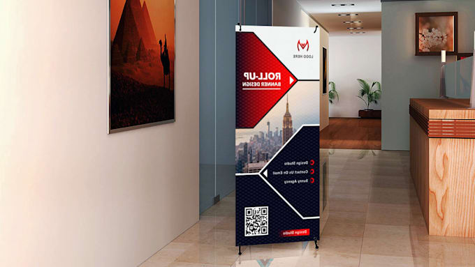 design unique, creative roll up and feather flag banner