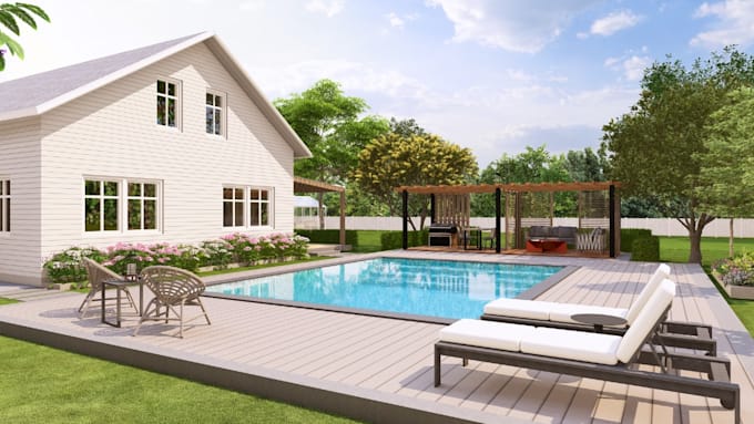 design your garden, patio, backyard and present 3d rendering