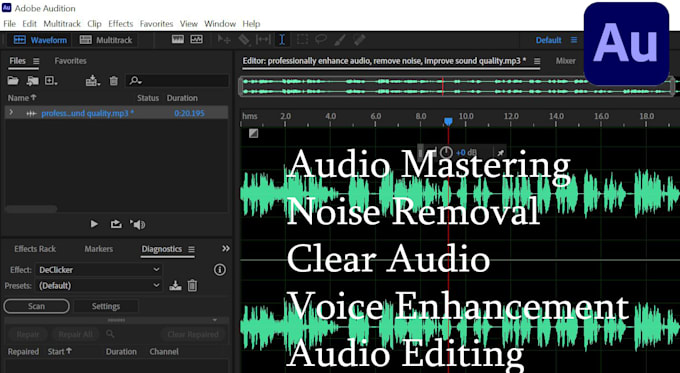 noise remove, editing, repair, enhance, mix, convert clean up, your audio
