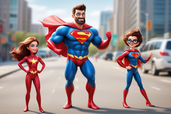 drawing a family superhero cartoon character for you