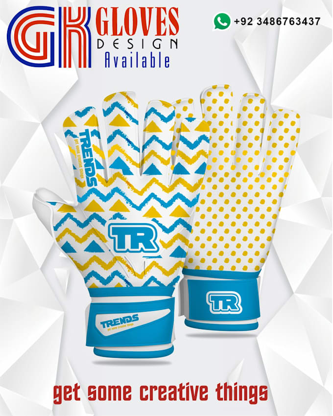 design custom professional goalkeeper gloves with artworks, realistic 3d mockup
