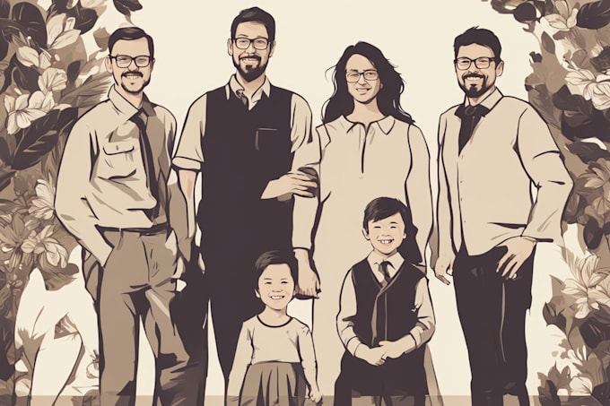 draw a vector art family portrait