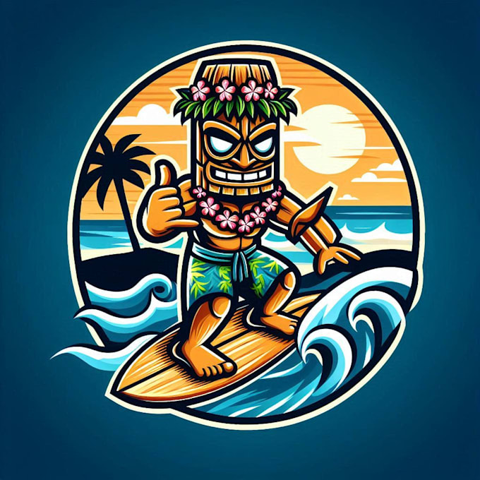 do unique aloha tiki surfing mascot logo for your brand