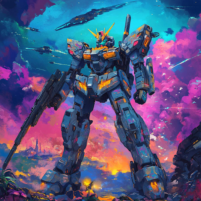 make a mecha robot art and illustration