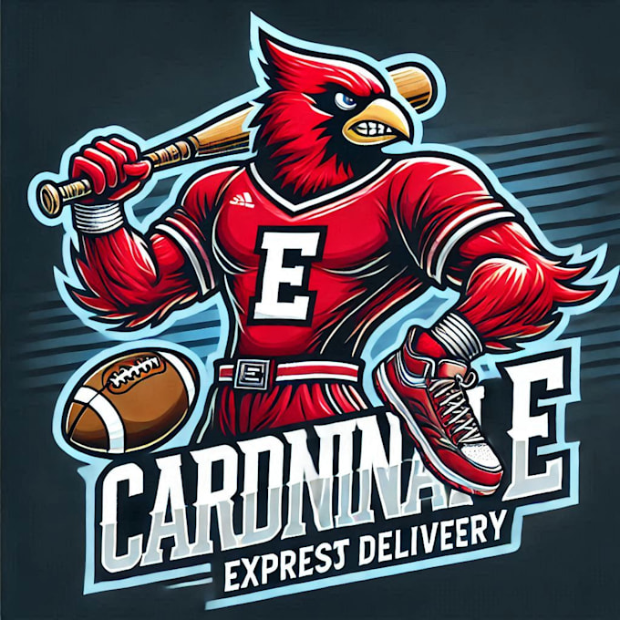 do awesome cardinal e sport mascot logo with express delivery