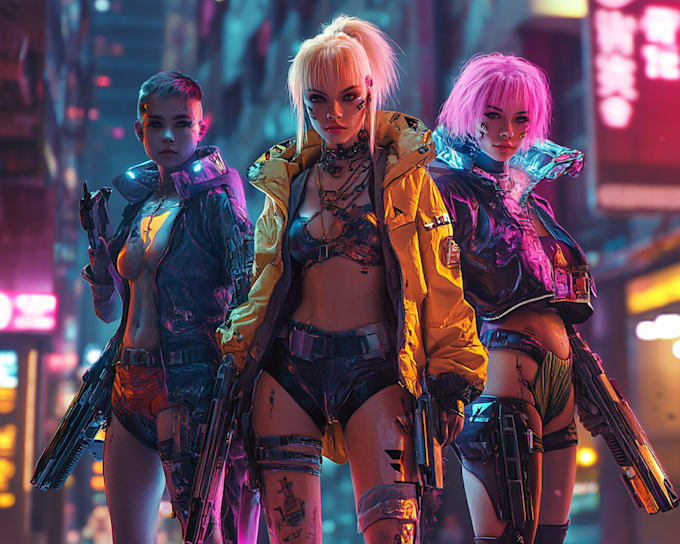 custom digital art cyborg, cyberpunk, and fantasy characters