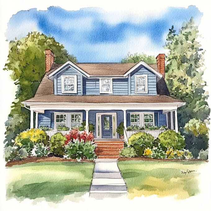 Create a hand painted watercolor house portrait of your home by ...