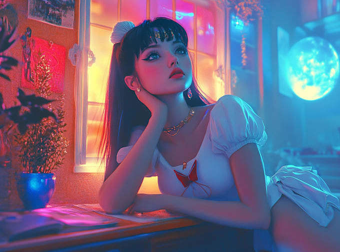 create your character into a retro 90s sailor moon scene style