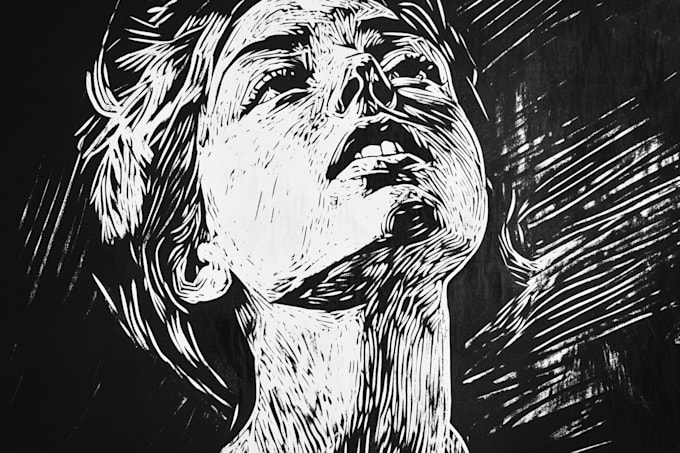 draw a custom portrait in linocut style