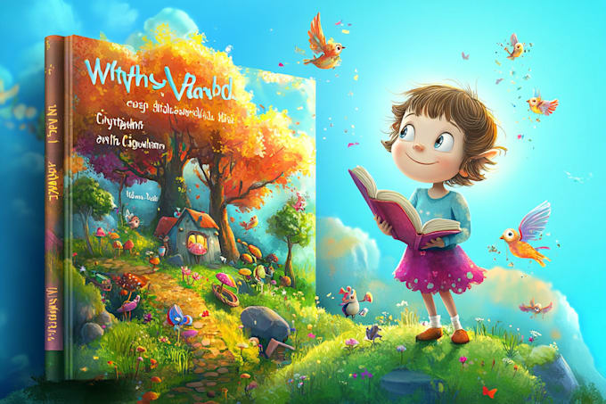create a cute children book illustration and cover