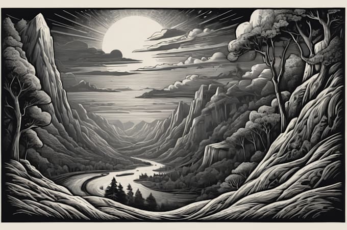 Engraving linocut style digital drawing art by Amarristom | Fiverr