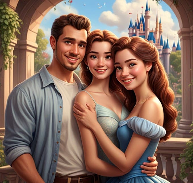 do disney couple portrait illustration