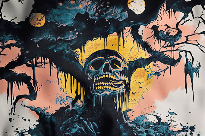 draw a custom dark surrealism for apparel