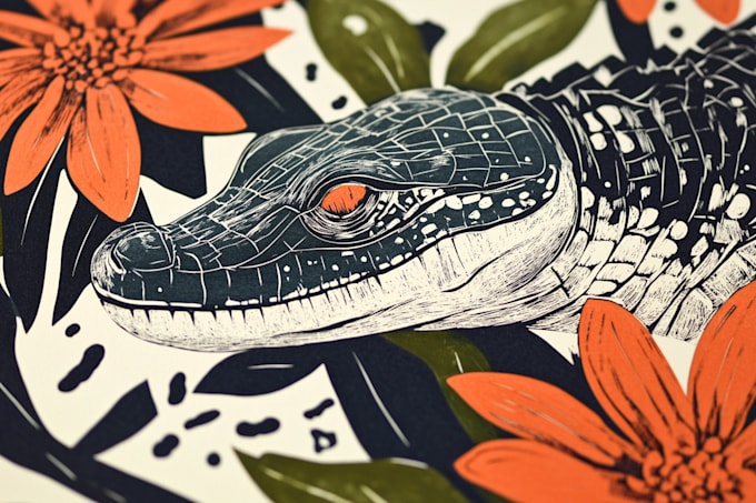 illustrate botanical and animal linocut illustration