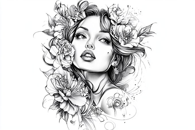 Draw black and white line art tattoo by Kiandgram | Fiverr