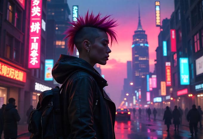 create sci fi or cyberpunk landscape artwork