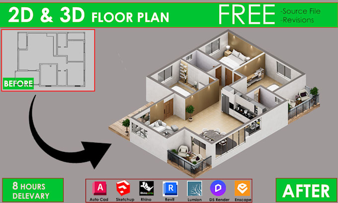 do isometric 3d floor plan, interior and exterior design