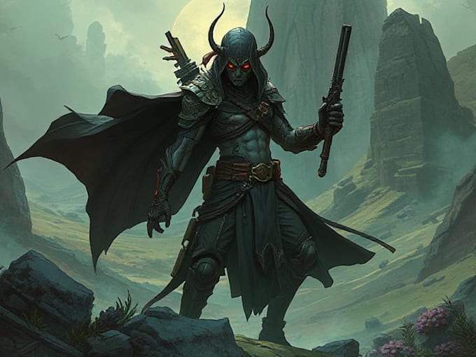 do fantasy cyberpunk style character illustrations, landscapes,