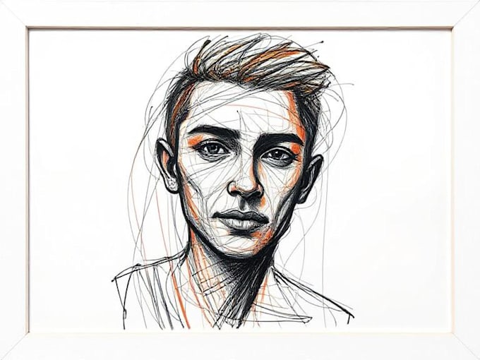 make scribble art, abstract line portrait