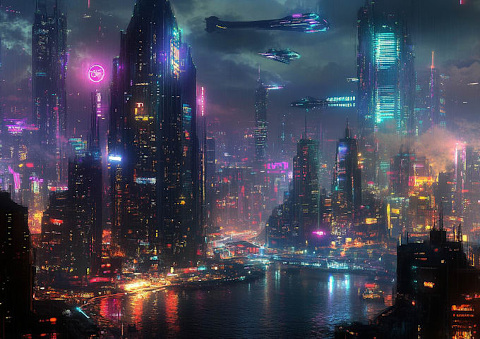 Make a sci fi and cyberpunk futuristic city art by Charllake | Fiverr