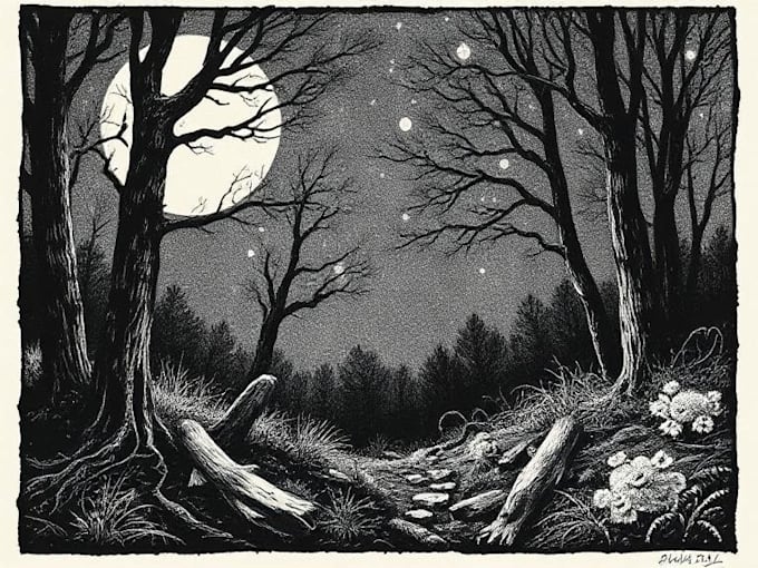 draw dark art illustration with engraving style