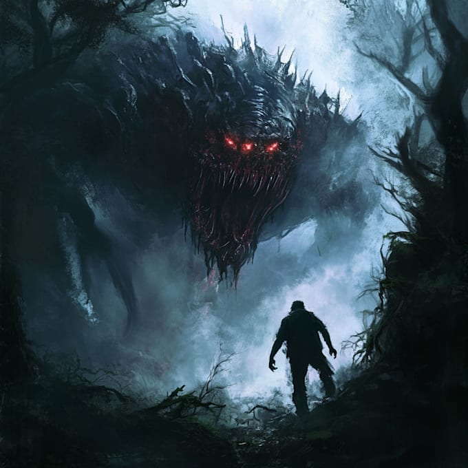 do scary horror creature and fantasy character concept art