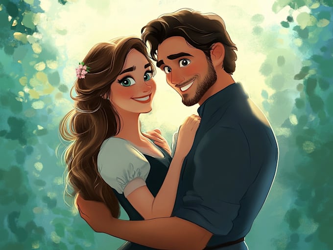draw cartoon disney couple portrait