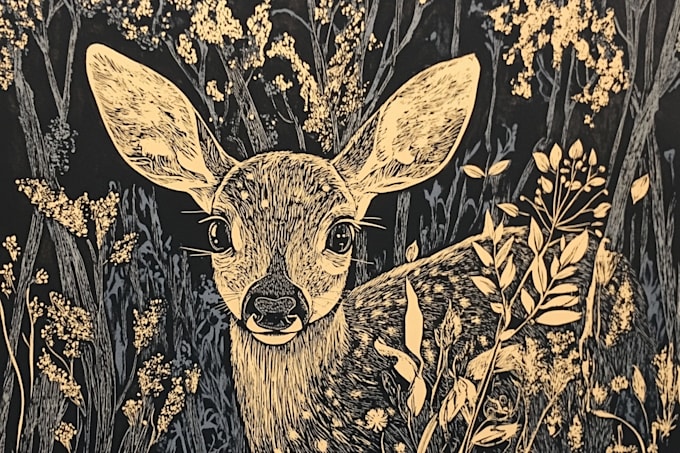 illustrate animal or botanical linocut based on your request