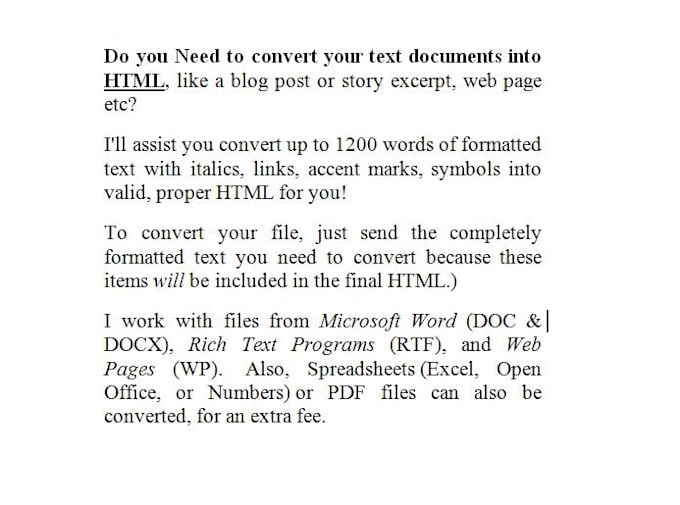 convert texts, psds, jpgs, pdfs etc to HTML codes