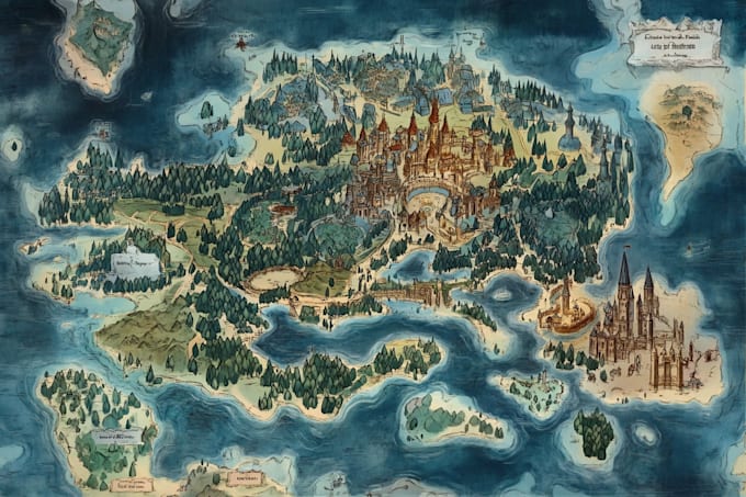 make fantasy map illustration for dnd, novels