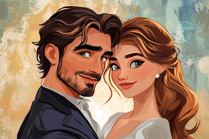 draw cartoon disney couple portrait