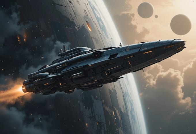 Illustrate a sci fi spaceship concept art for you by Kelvdows | Fiverr