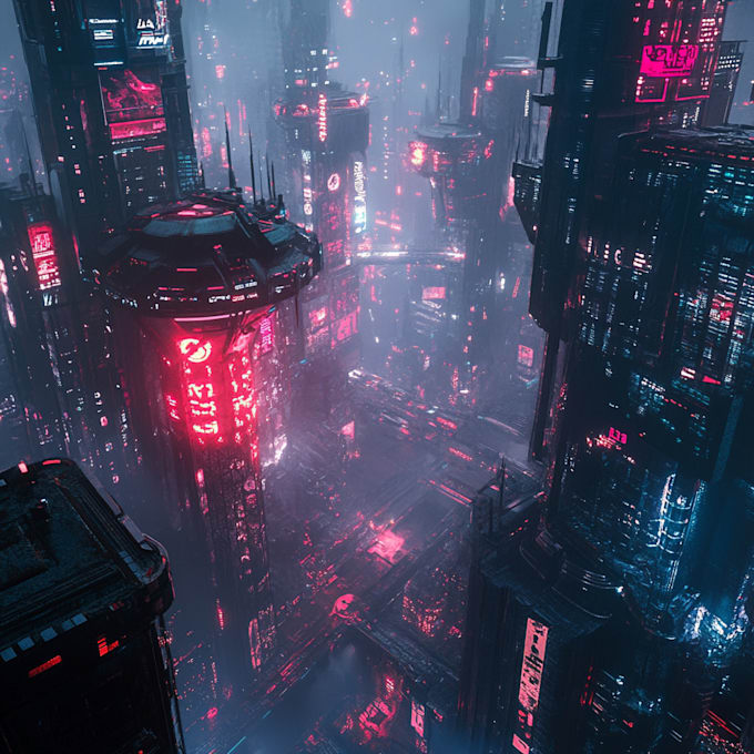 design  illustration of futuristic cyberpunk sci fi city concrpt art