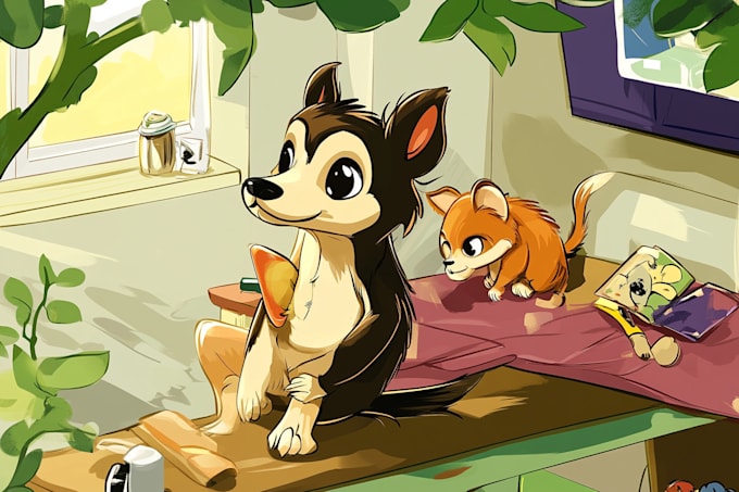 create hand drawn animal cartoon illustration with my style