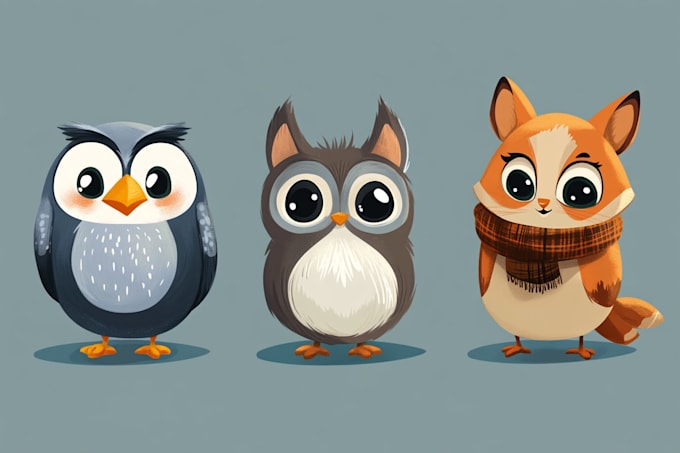 design flat cute animal vector illustrations for stickers,