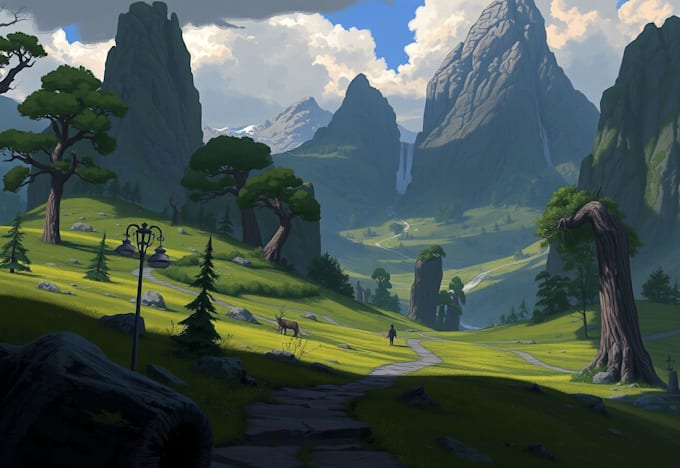 fantasy landscapes, character illustration, environment, digital painting