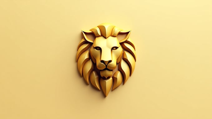 create unique golden 3d minimalist lion head logo design