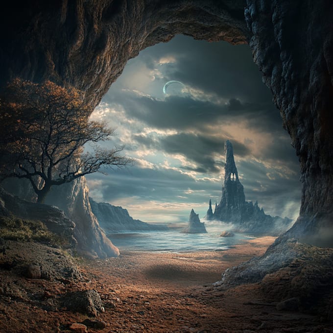 draw fantasy background and landscape