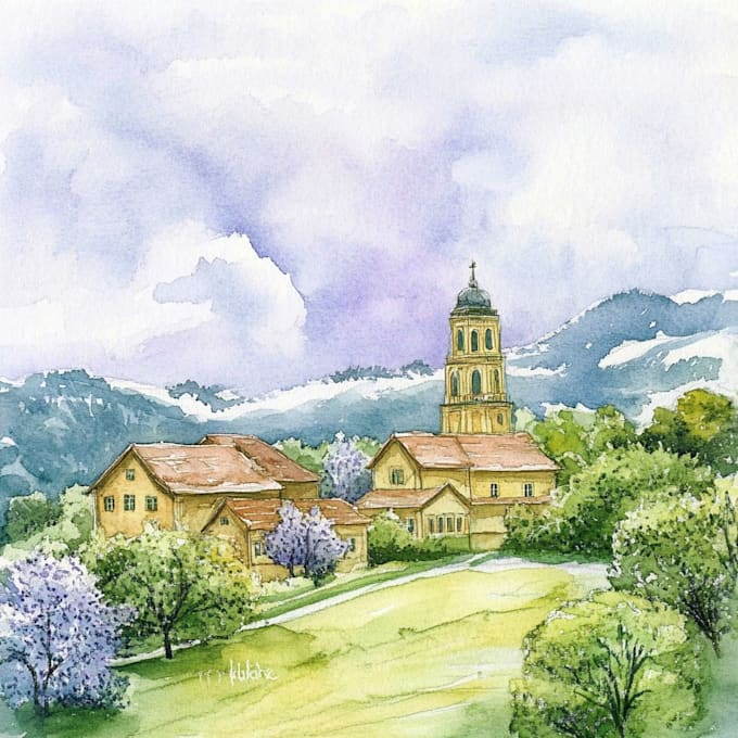draw a watercolor landscape illustration